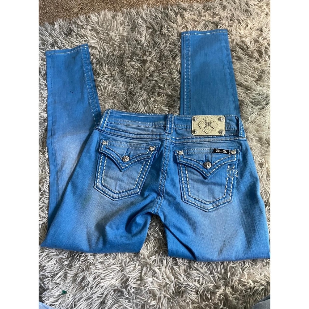 Miss Me Womens Jeans Size 27 Light Blue Skinny Embellished Pockets Distressed